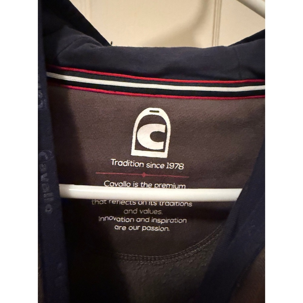 Cavallo Mens Equestrian Logo Hoodie Gray Navy Blue Raglan Sweatshirt Large - Picture 5 of 6